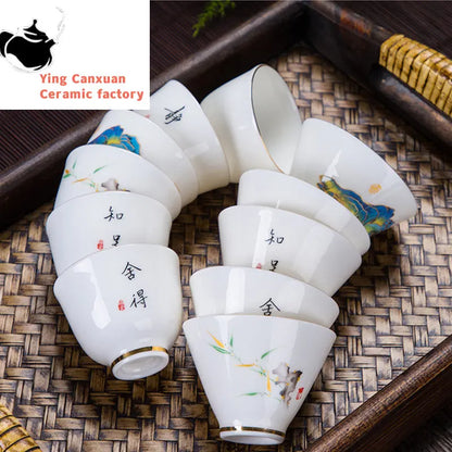 Boutique Suet Jade Ceramics Teacup Travel Meditation Cup Personal Tea Bowl Handmade Tea set Accessories Pu'er Master Cup
