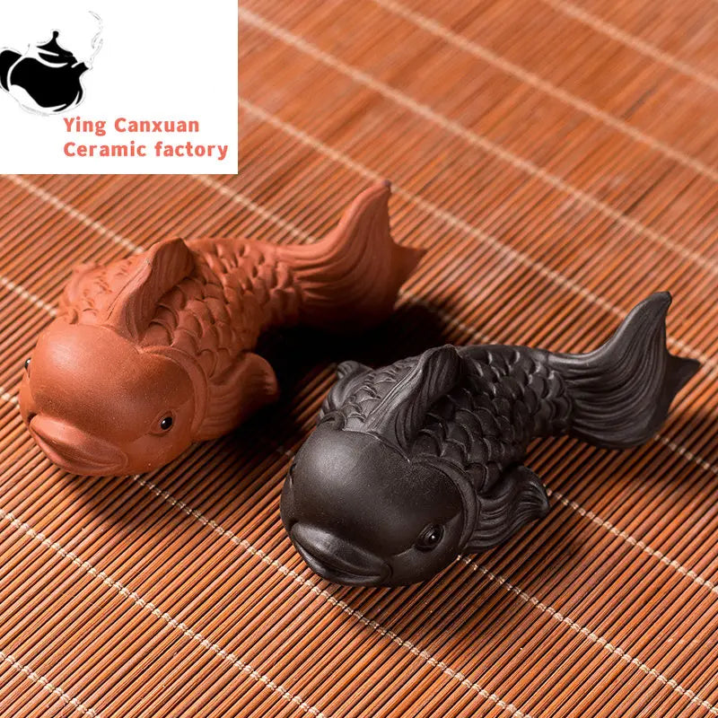 Boutique Tea Set Accessories Purple Clay Tea Pet Ornaments Little Fish Model Desktop Decoration Home Flower Pot Decor Crafts
