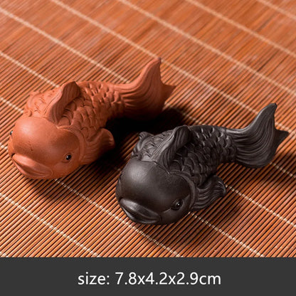 Boutique Tea Set Accessories Purple Clay Tea Pet Ornaments Little Fish Model Desktop Decoration Home Flower Pot Decor Crafts