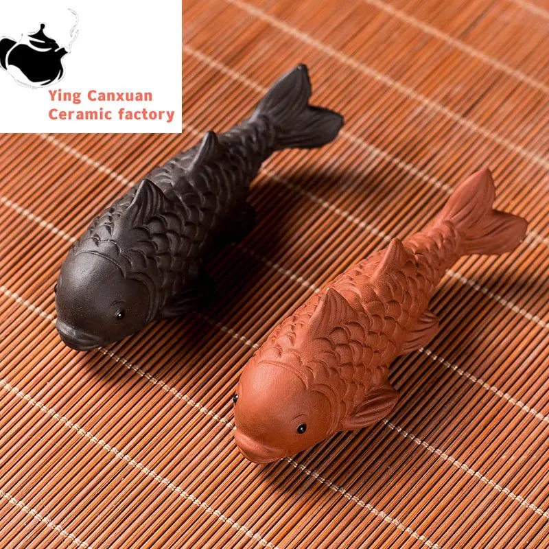 Boutique Tea Set Accessories Purple Clay Tea Pet Ornaments Little Fish Model Desktop Decoration Home Flower Pot Decor Crafts