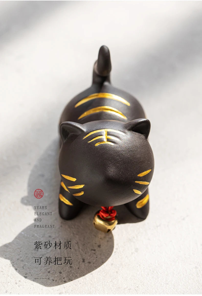 Boutique Trinkets Zen Cat and Tiger Tea Pet Creativity Art Decorations Purple Sand Tea Table Teaware Kitchen Dining Bar Home