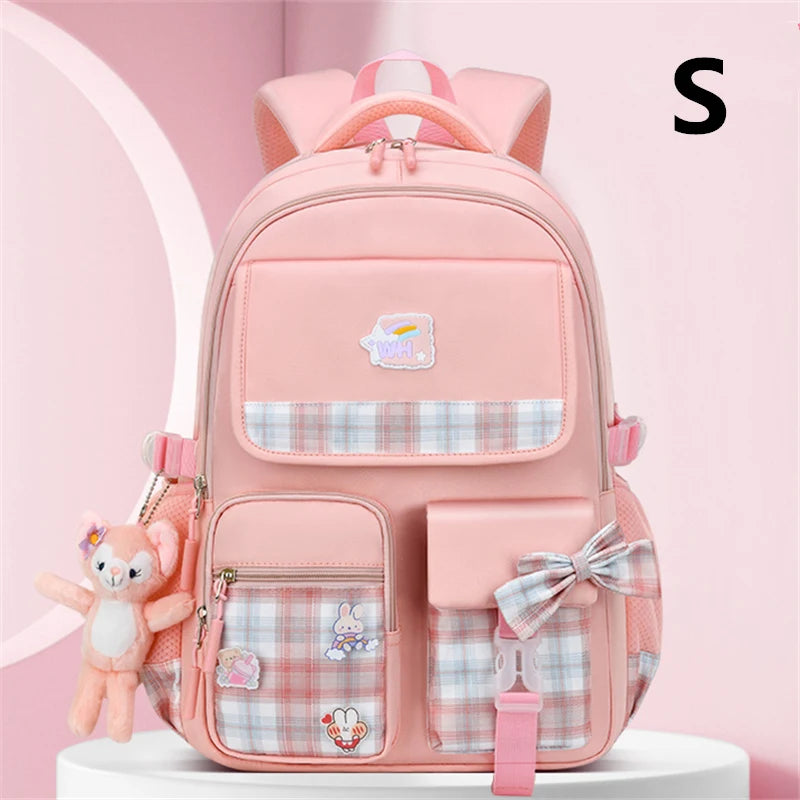 Bowknot School Bags For Teenage Girls Big Capacity Orthopedic Backpack Kids With Cartoon Pendant Schoolbags 2 Size Kid Satchel