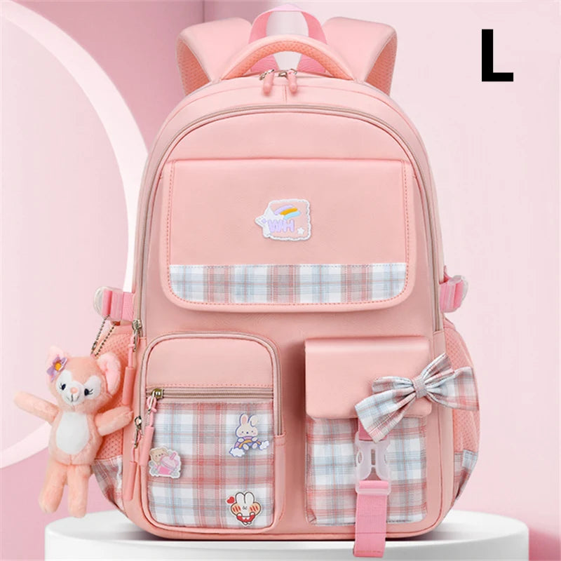 Bowknot School Bags For Teenage Girls Big Capacity Orthopedic Backpack Kids With Cartoon Pendant Schoolbags 2 Size Kid Satchel