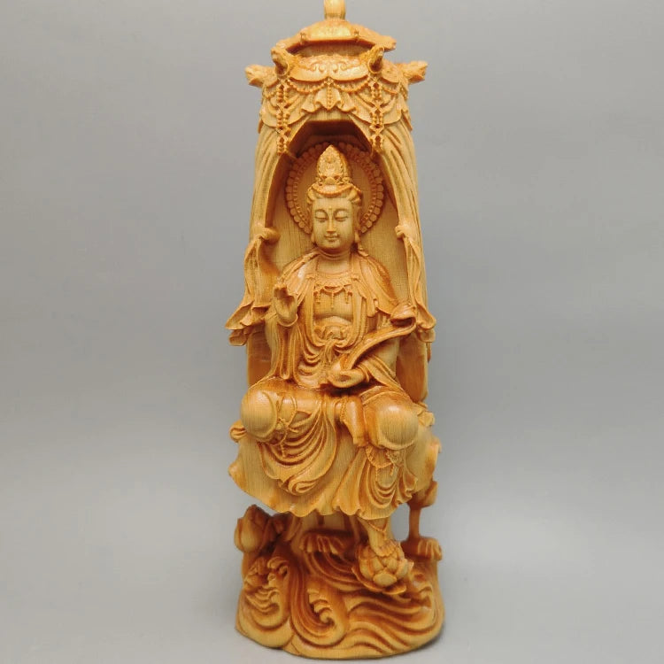 BoxWood/Thuja Woood 18cm Guanyin Real Wood Traditional Chinese Myth Figure Statue Office Decoration Collection Sculpture