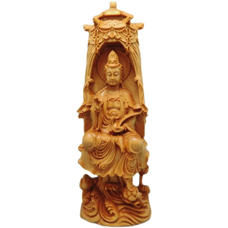 BoxWood/Thuja Woood 18cm Guanyin Real Wood Traditional Chinese Myth Figure Statue Office Decoration Collection Sculpture