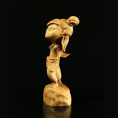 Boxwood 10 12 15cm Nezha Sculpture Buddha Central Altar Marshal Lotus Third Prince Wood Statue Home Decor