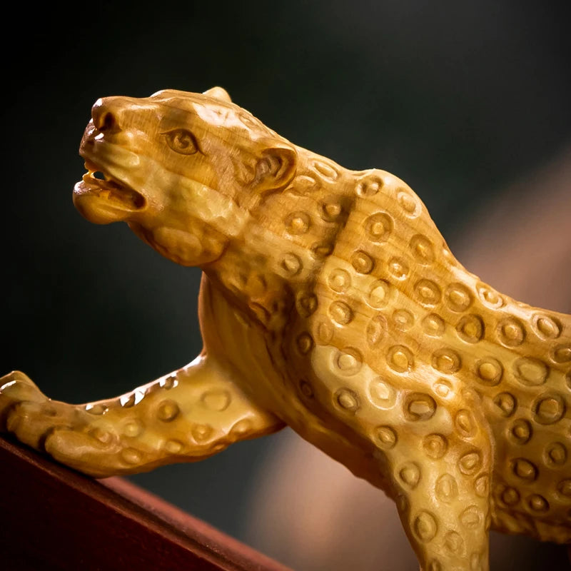 Boxwood 10 cm Animal Sculpture Lucky Leopard Home Furnishing Decoration Office Decoration Solid Wood Collectibles