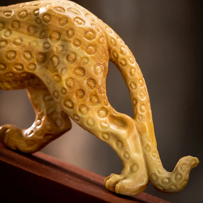 Boxwood 10 cm Animal Sculpture Lucky Leopard Home Furnishing Decoration Office Decoration Solid Wood Collectibles