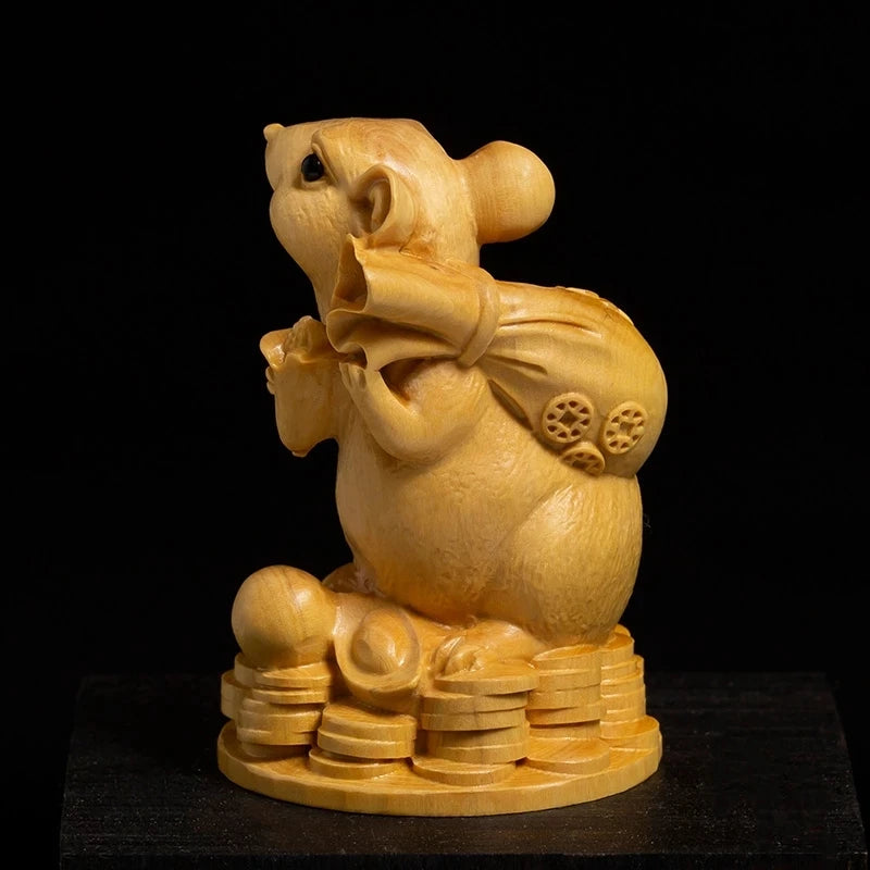 Boxwood 10 cm Animal Sculpture Lucky Leopard Home Furnishing Decoration Office Decoration Solid Wood Collectibles