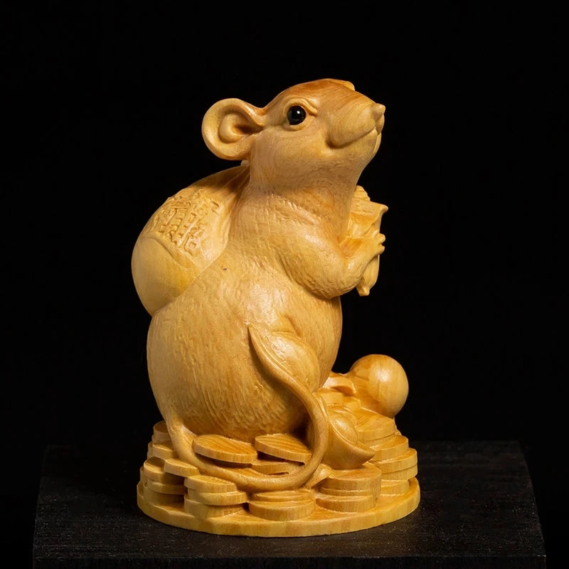 Boxwood 10 cm Animal Sculpture Lucky Leopard Home Furnishing Decoration Office Decoration Solid Wood Collectibles