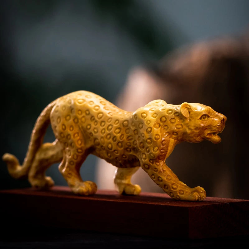 Boxwood 10 cm Animal Sculpture Lucky Leopard Home Furnishing Decoration Office Decoration Solid Wood Collectibles
