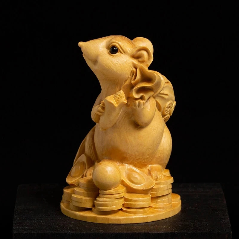 Boxwood 10 cm Animal Sculpture Lucky Leopard Home Furnishing Decoration Office Decoration Solid Wood Collectibles