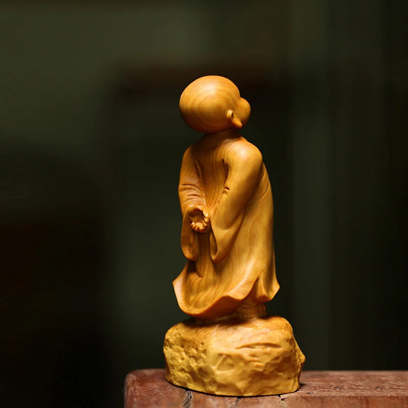 Boxwood 10cm 18cm Monk Sculpture Wood Lucky Buddha Statue Cartoons Desktop Decoration Home Decor