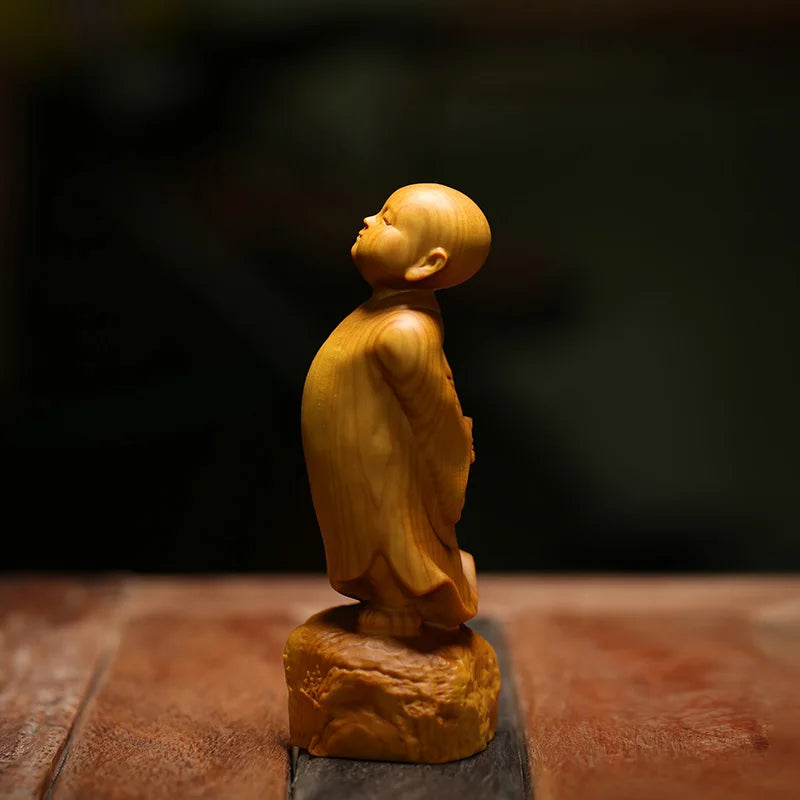 Boxwood 10cm 18cm Monk Sculpture Wood Lucky Buddha Statue Cartoons Desktop Decoration Home Decor