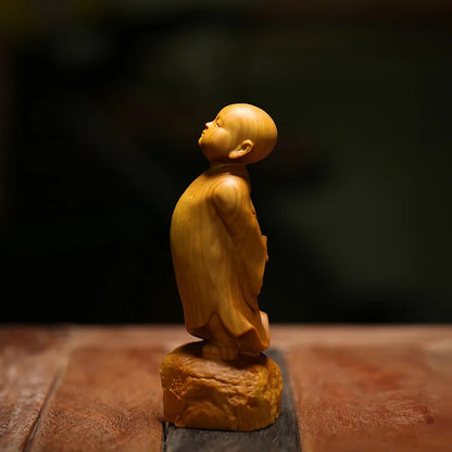 Boxwood 10cm 18cm Monk Sculpture Wood Lucky Buddha Statue Cartoons Desktop Decoration Home Decor