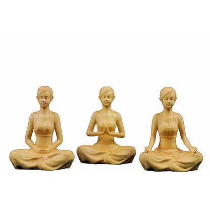 Boxwood 10cm Beauty Sculpture Wood Carving Yoga Girl Statue Feng Shui Home Decor