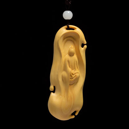 Boxwood 10cm Buddhas Sculpture Wood Carving Dharma Pendant Guanyin Statue Home Decor
