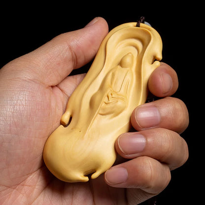 Boxwood 10cm Buddhas Sculpture Wood Carving Dharma Pendant Guanyin Statue Home Decor