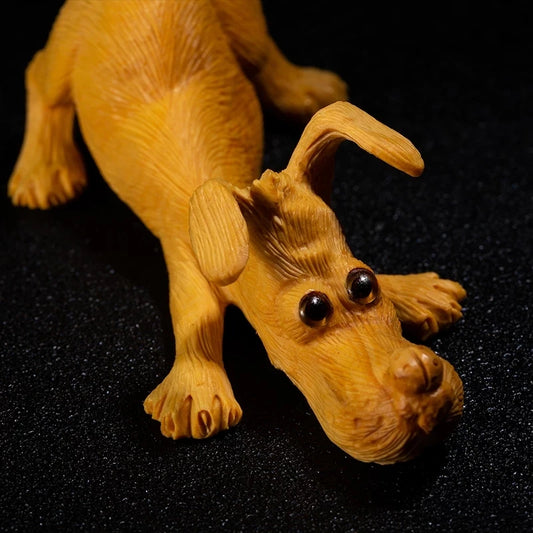 Boxwood 10cm Dachshund Sculpture Mini Dog Wood Animal Statue Lucky Puppy Home Decoration