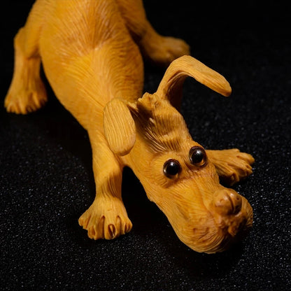 Boxwood 10cm Dachshund Sculpture Mini Dog Wood Animal Statue Lucky Puppy Home Decoration