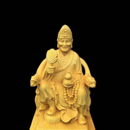Boxwood 10cm Ji Gong Sculpture Crazy Monk Wood Carving Sitting Buddha Status Feng Shui Home Decor