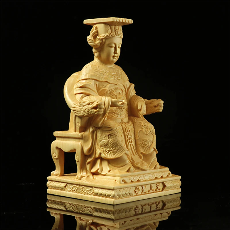 Boxwood 10cm Mazu Sculpture Wood Sea Goddess Statue Figure Worship Feng Shui Ma Zu Home Decor