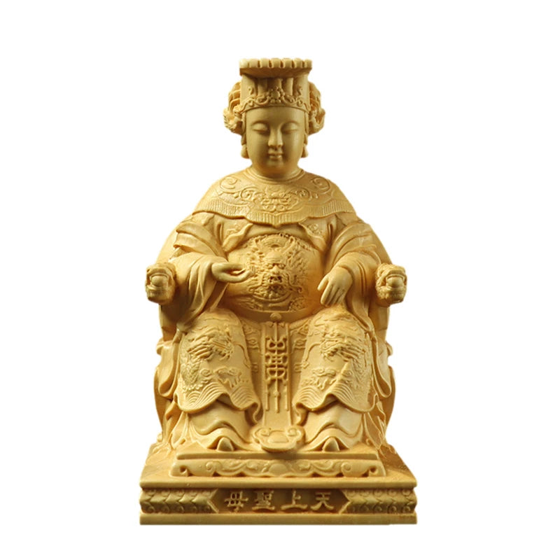 Boxwood 10cm Mazu Sculpture Wood Sea Goddess Statue Figure Worship Feng Shui Ma Zu Home Decor