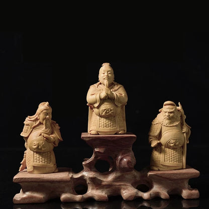 Boxwood 10cm Three Kingdoms Three Brothers Sculpture Figure Chinese Liubei Guanyu Zhangfei Solid Wood Statue Loyalty Home Decor