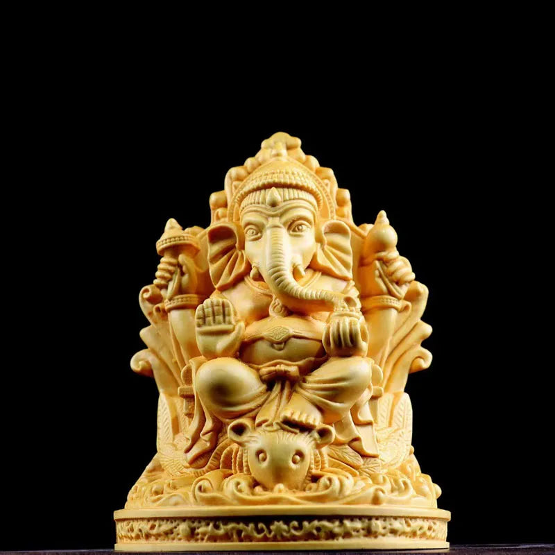 Boxwood 11cm Elephant God Sculpture  Ganesha Wood Carving Statue Collection Wealth Knowledge God Feng Shui Home Decor