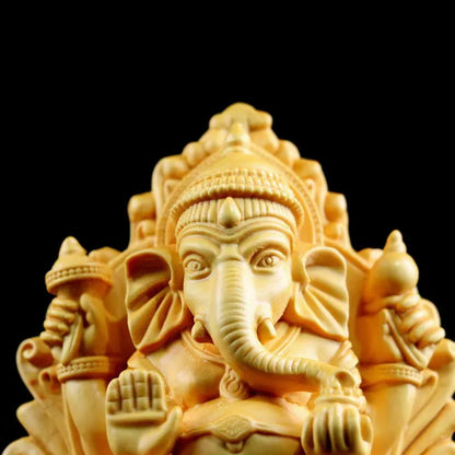 Boxwood 11cm Elephant God Sculpture  Ganesha Wood Carving Statue Collection Wealth Knowledge God Feng Shui Home Decor