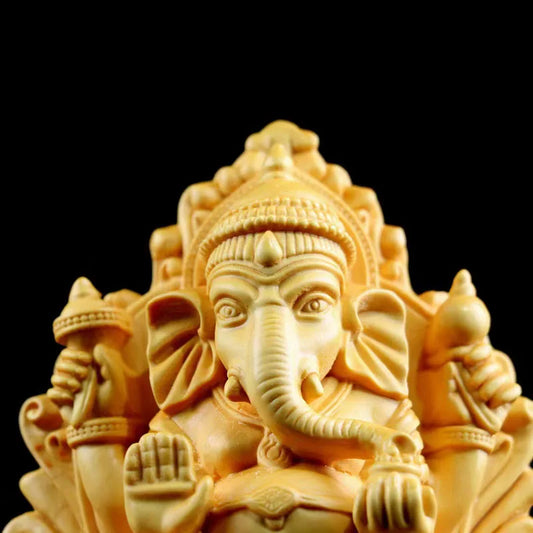 Boxwood 11cm Elephant God Sculpture  Ganesha Wood Carving Statue Collection Wealth Knowledge God Feng Shui Home Decor