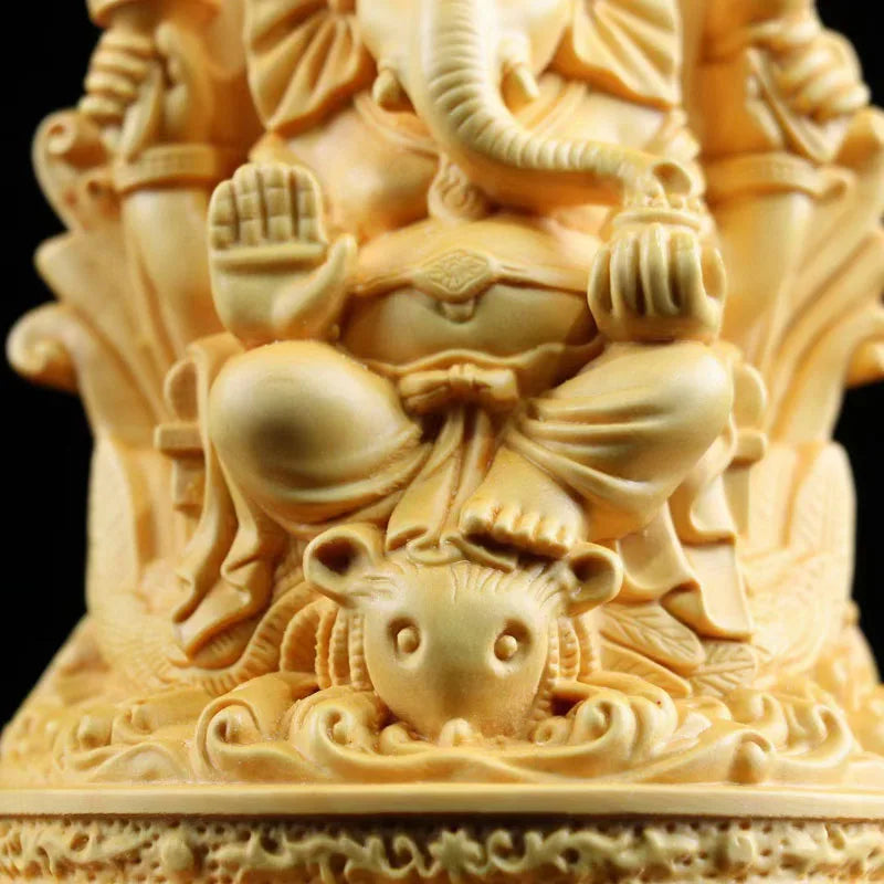 Boxwood 11cm Elephant God Sculpture  Ganesha Wood Carving Statue Collection Wealth Knowledge God Feng Shui Home Decor