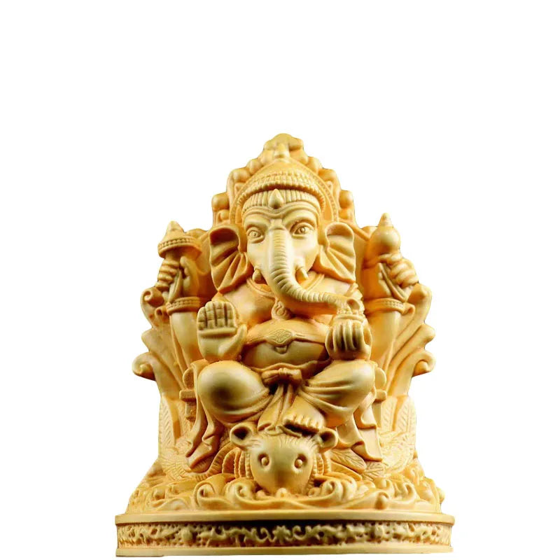 Boxwood 11cm Elephant God Sculpture  Ganesha Wood Carving Statue Collection Wealth Knowledge God Feng Shui Home Decor
