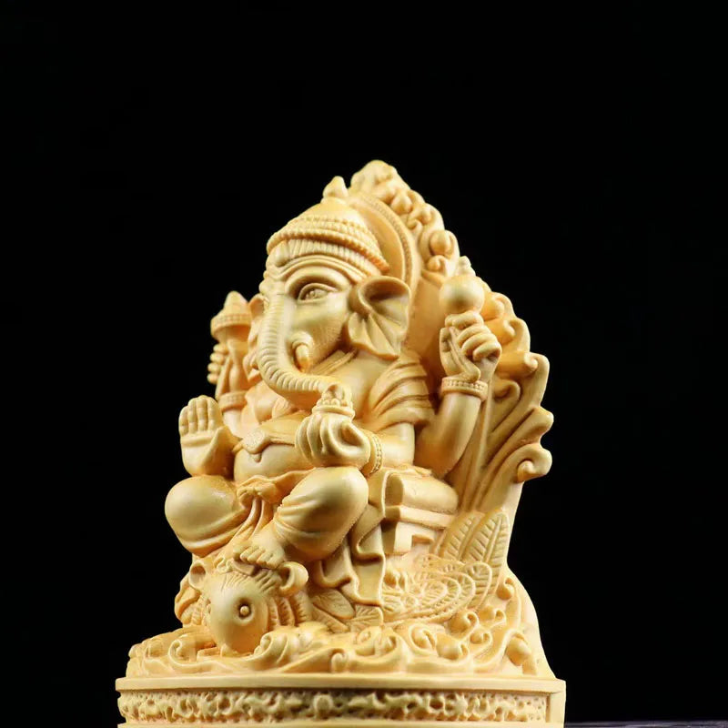 Boxwood 11cm Elephant God Sculpture  Ganesha Wood Carving Statue Collection Wealth Knowledge God Feng Shui Home Decor