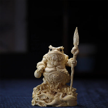 Boxwood 11cm Gold Toad General Sculpture Wood Carving Chinese Myth Animal Statue Lucky Mascot Home Decor