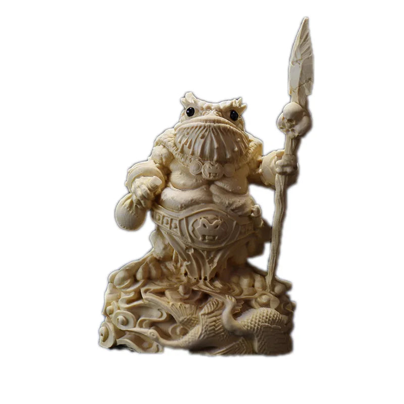 Boxwood 11cm Gold Toad General Sculpture Wood Carving Chinese Myth Animal Statue Lucky Mascot Home Decor