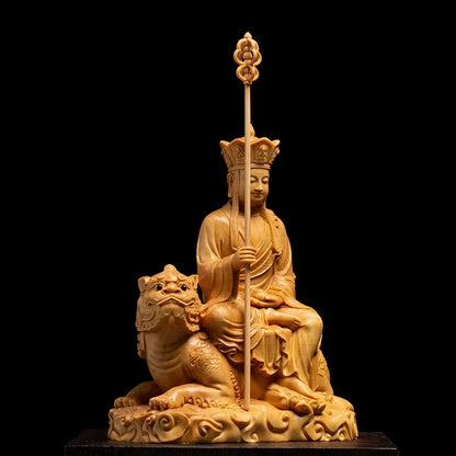 Boxwood 11cm Ksitigarbha Sculpture Wood Collection Sitting Monk Figure Buddha Figurines Statue Home Decor