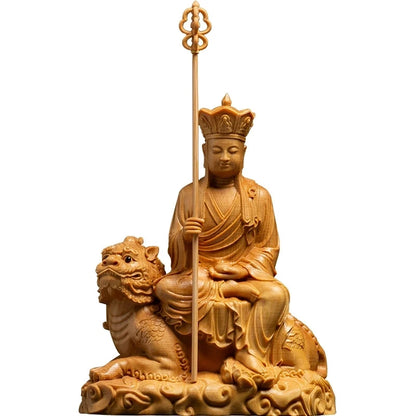 Boxwood 11cm Ksitigarbha Sculpture Wood Collection Sitting Monk Figure Buddha Figurines Statue Home Decor