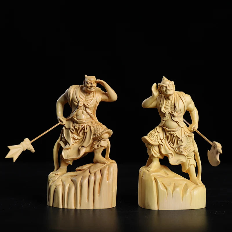 Boxwood 11cm Shunfeng'er Qianliyan Sculpture Wood Carving Buddha Statue Door God Home Decor