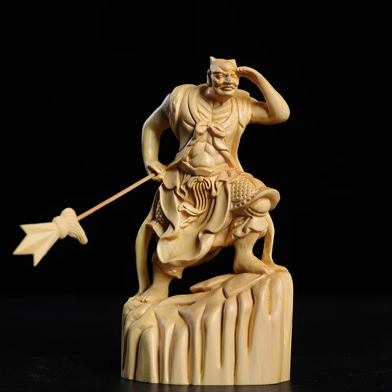 Boxwood 11cm Shunfeng'er Qianliyan Sculpture Wood Carving Buddha Statue Door God Home Decor