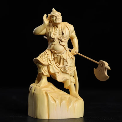 Boxwood 11cm Shunfeng'er Qianliyan Sculpture Wood Carving Buddha Statue Door God Home Decor