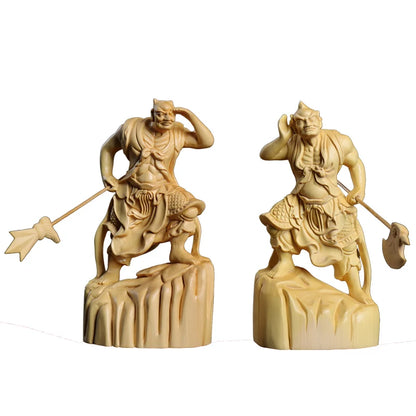 Boxwood 11cm Shunfeng'er Qianliyan Sculpture Wood Carving Buddha Statue Door God Home Decor
