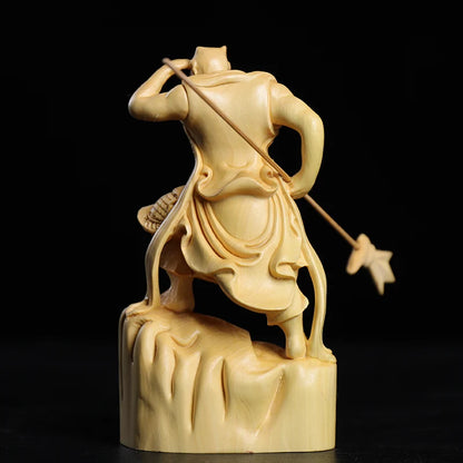 Boxwood 11cm Shunfeng'er Qianliyan Sculpture Wood Carving Buddha Statue Door God Home Decor