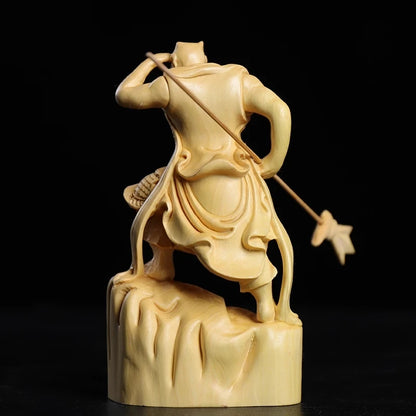 Boxwood 11cm Shunfeng'er Qianliyan Sculpture Wood Carving Buddha Statue Door God Home Decor
