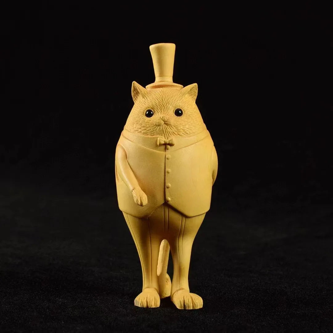Boxwood 12.5cm  Gentleman Cat Ornament Mascot Anime Lukcy Pendant Office Decoration Car Handing Home Decor