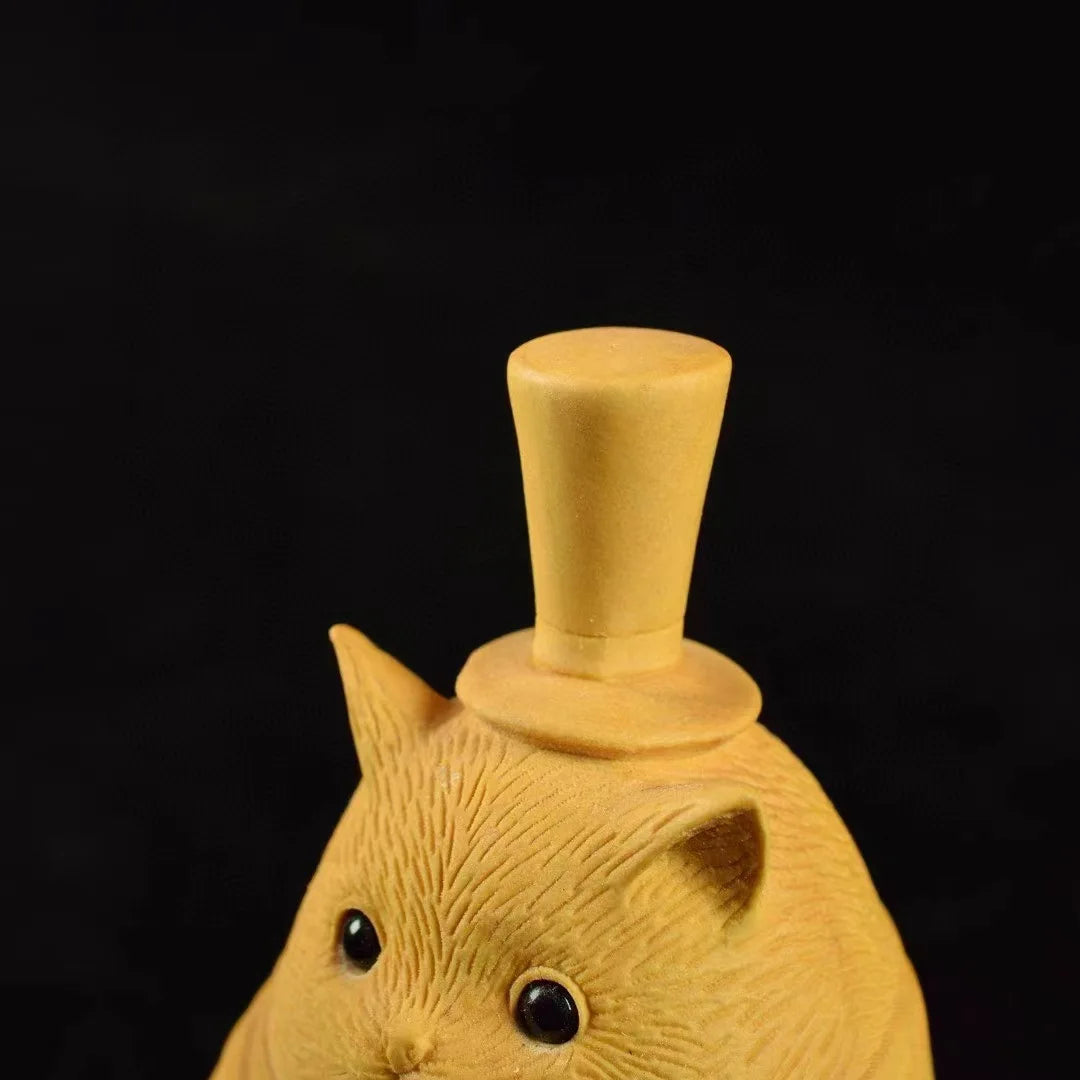 Boxwood 12.5cm  Gentleman Cat Ornament Mascot Anime Lukcy Pendant Office Decoration Car Handing Home Decor