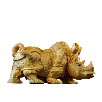 Boxwood 12CM Rhinoceros Sculpture Wood Realistic Animal Statue Lucky Home Decor
