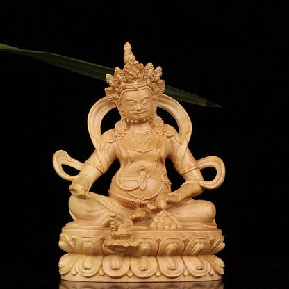 Boxwood 12CM Wood Carving Huang Cai Shen Fortune Lucky Feng Shui Sculpture Buddha Statue Home Decoration Office Decoration