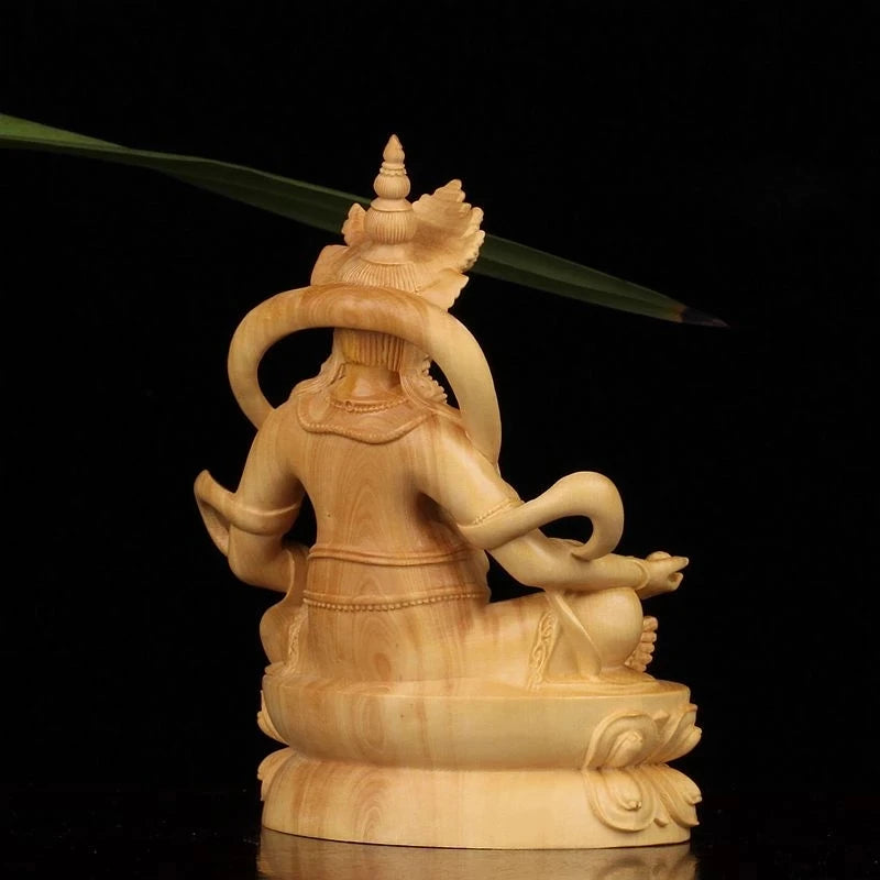 Boxwood 12CM Wood Carving Huang Cai Shen Fortune Lucky Feng Shui Sculpture Buddha Statue Home Decoration Office Decoration