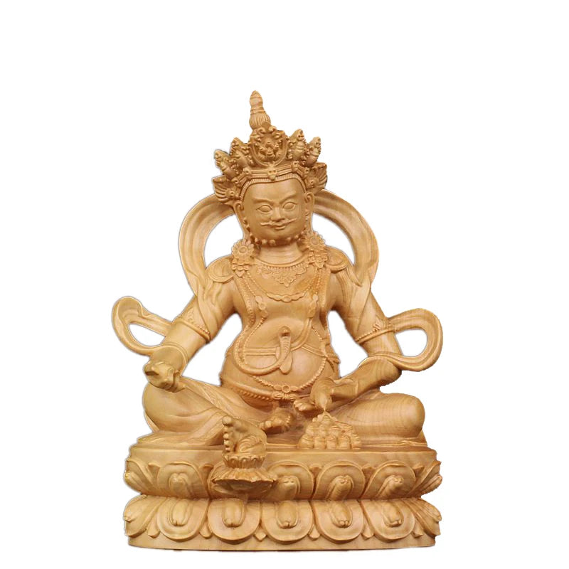 Boxwood 12CM Wood Carving Huang Cai Shen Fortune Lucky Feng Shui Sculpture Buddha Statue Home Decoration Office Decoration